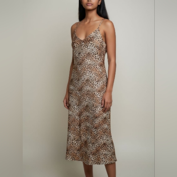 Dresses & Skirts - Plus Size Leopard Print Satin Fabric Slip Dress 1X